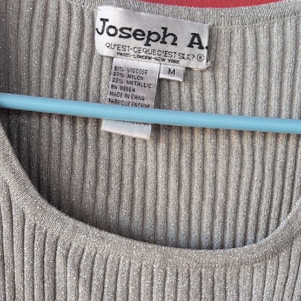 Joseph A Shimmering Silver Knit Top